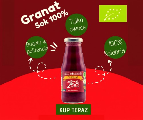bio sok z granatów tłoczony na zimno z Kalabrii