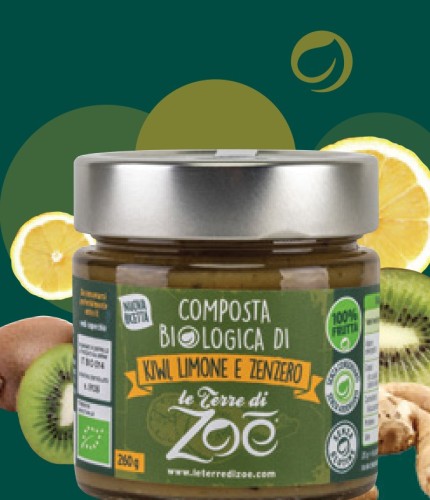 Konfitura BIO kiwi, cytryna i imbir 260 g – Le Terre di Zoé, Kalabria