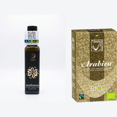Zestaw prezentowy BIO: Oliwa Molinara 250 ml + Kawa mielona Franco Caffè Arabica 250 g