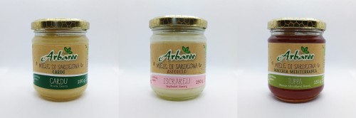 Zestaw prezentowy 3 miodów BIO z Sardynii 3 × 250 g: oset, asfodelus, makia | Arbarèe