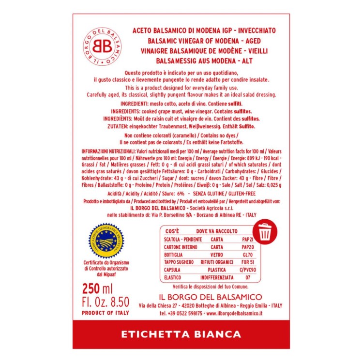 Elegancki kartonik octu starzonego Il Borgo del Balsamico