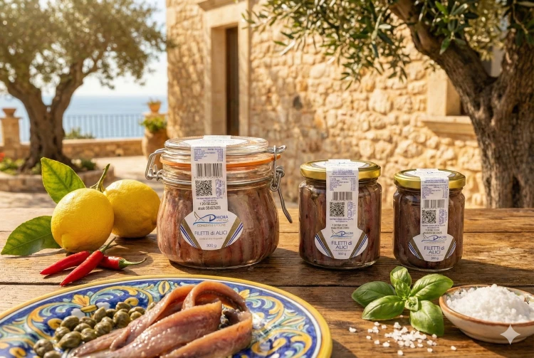 Ręcznie układane sardele w słoiku gastronomicznym