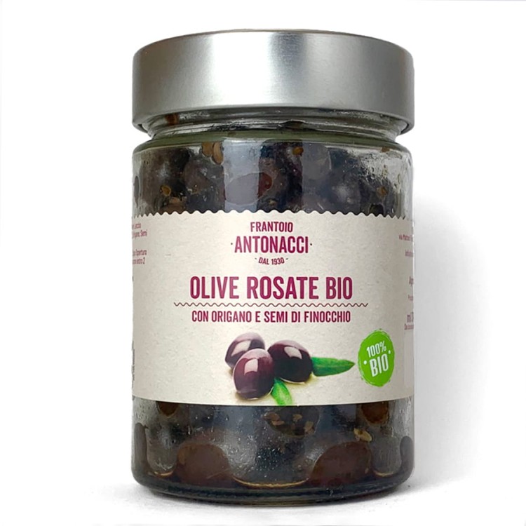 Ekologiczne oliwki różowe z ziołami Leccio w słoiku Olio Antonacci 210g z Apulii