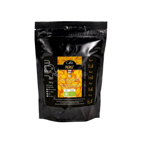 pakowanie organicznej kawy Kiri Biri Peru HB BIO 250g. Kawa Specialty o potwierdzonym Score 82.75 wspierająca biohacking.