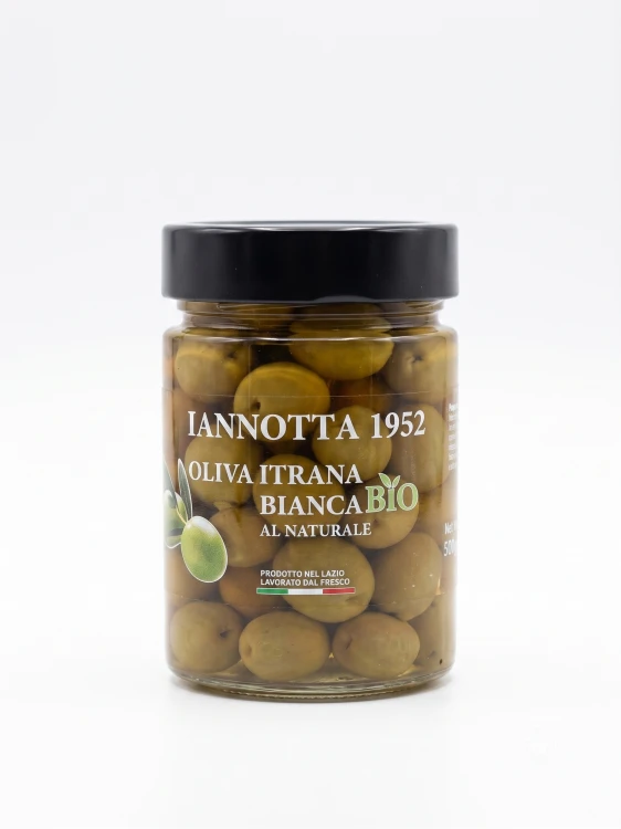 Ekologiczne oliwki Itrana Bianca BIO w słoiku 320g, produkcja rzemieślnicza Lucia Iannotta, naturalna zalewa z wody i soli